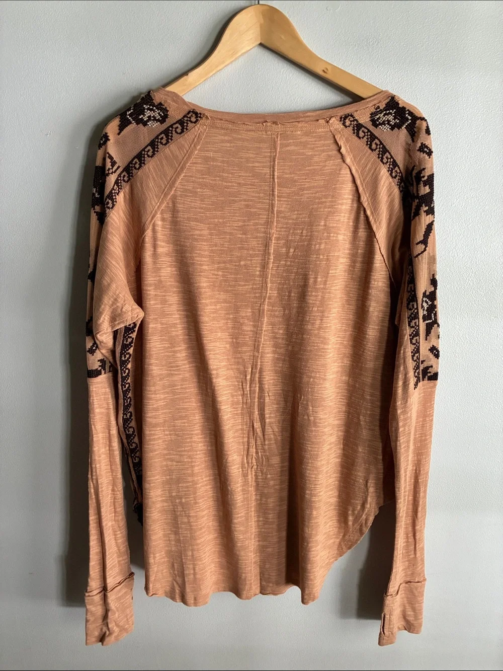 Free People Tall Tales Tunic NWT Embroidered Beaded Mesh Thumbhole Top M